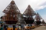 திருநள்ளார் சனீஸ்வரர் பிரம்மோற்சவம்: தேரோட்டத்திற்கு தயாராகும் தேர்கள்!