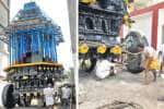 திருவிழாவிற்கு புதுப்பிக்கப்படும் மீஞ்சூர் பெருமாள் கோவில் தேர்!
