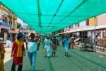 பக்தர்களுக்காக ராமேஸ்வரம் கோயில் வீதியில் பசுமை பந்தல்