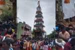 முடியனூர் தூக்கு தேர் திருவிழா;  60 அடி உயர தேரை தோளில் சுமந்து ஊர்வலம்